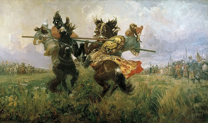  Картина М.И. Авилова «Поединок Пересвета с Челубеем на Куликовом поле» (1943 год)