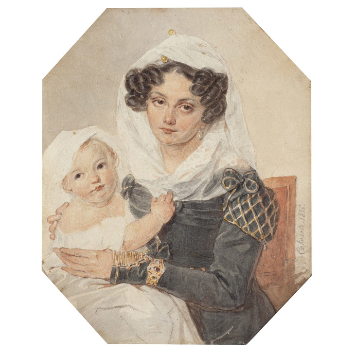 П. Соколов. Портрет княгини М.Н. Волконской с сыном Николаем. 1826 год