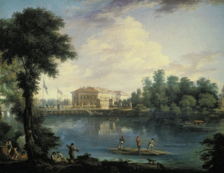  Вид на Каменноостровский дворец и плашкоутный мост через Большую Невку (1804)