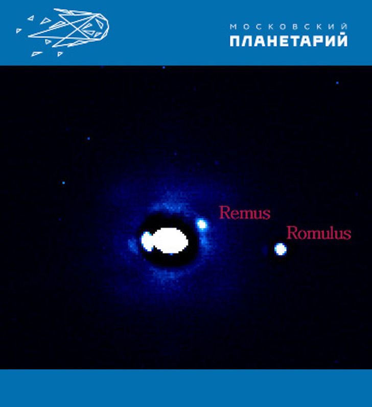 Изображение астероида Сильвия с двумя спутниками, полученное с помощью адаптивной оптики 