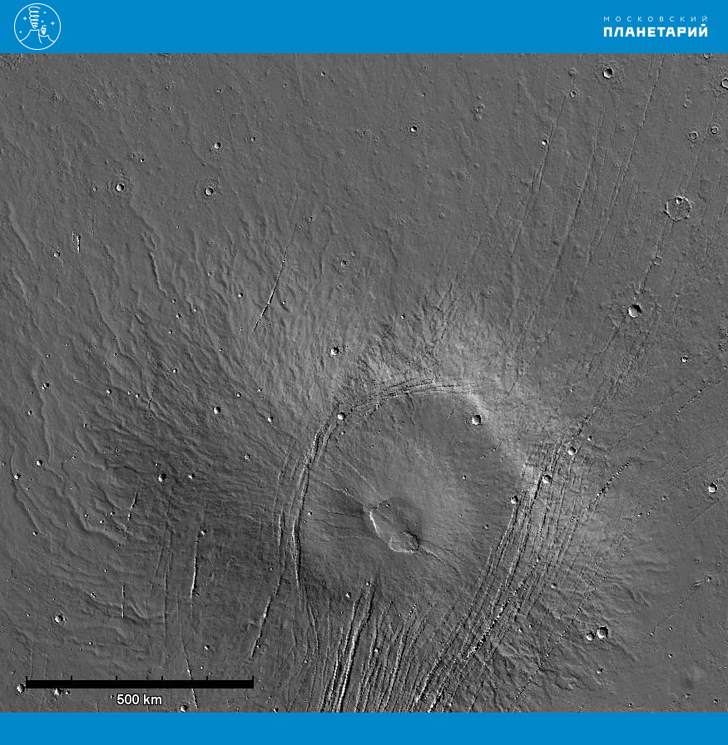  Лавовые потоки вулкана Альба-Монс. Снимок зонда Mars Global Surveyor (NASA), 2000 г. 