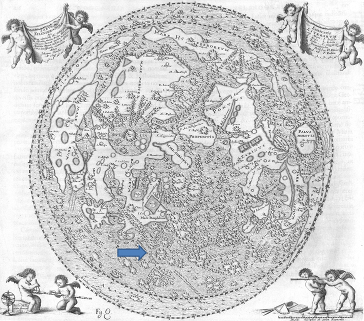 Кратер Тихо на карте Луны Яна Гевелия XVII века 