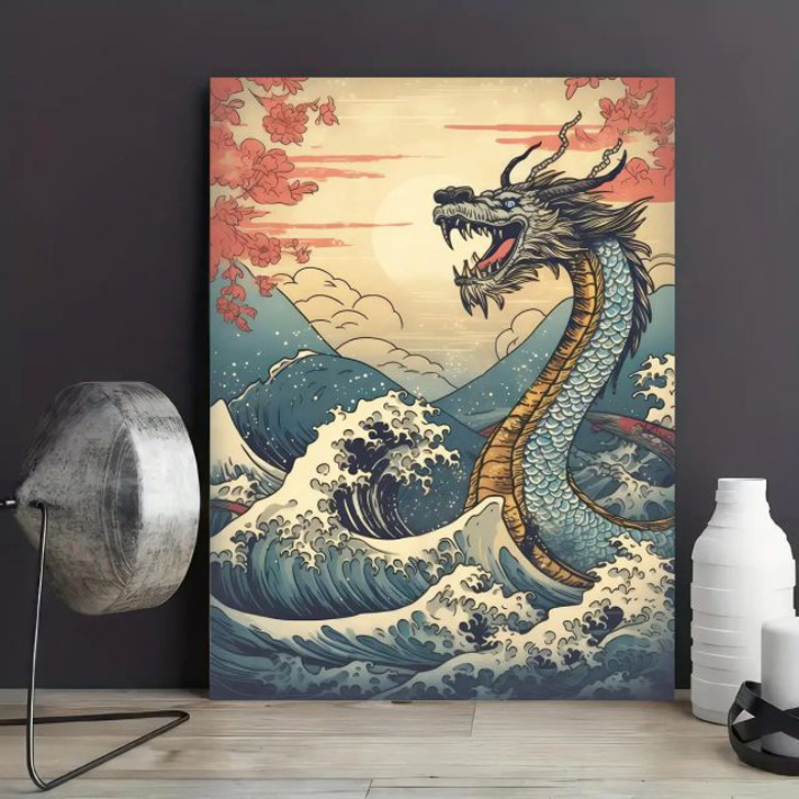 Картина с изображением драконов приятно освежит интерьер. © temu