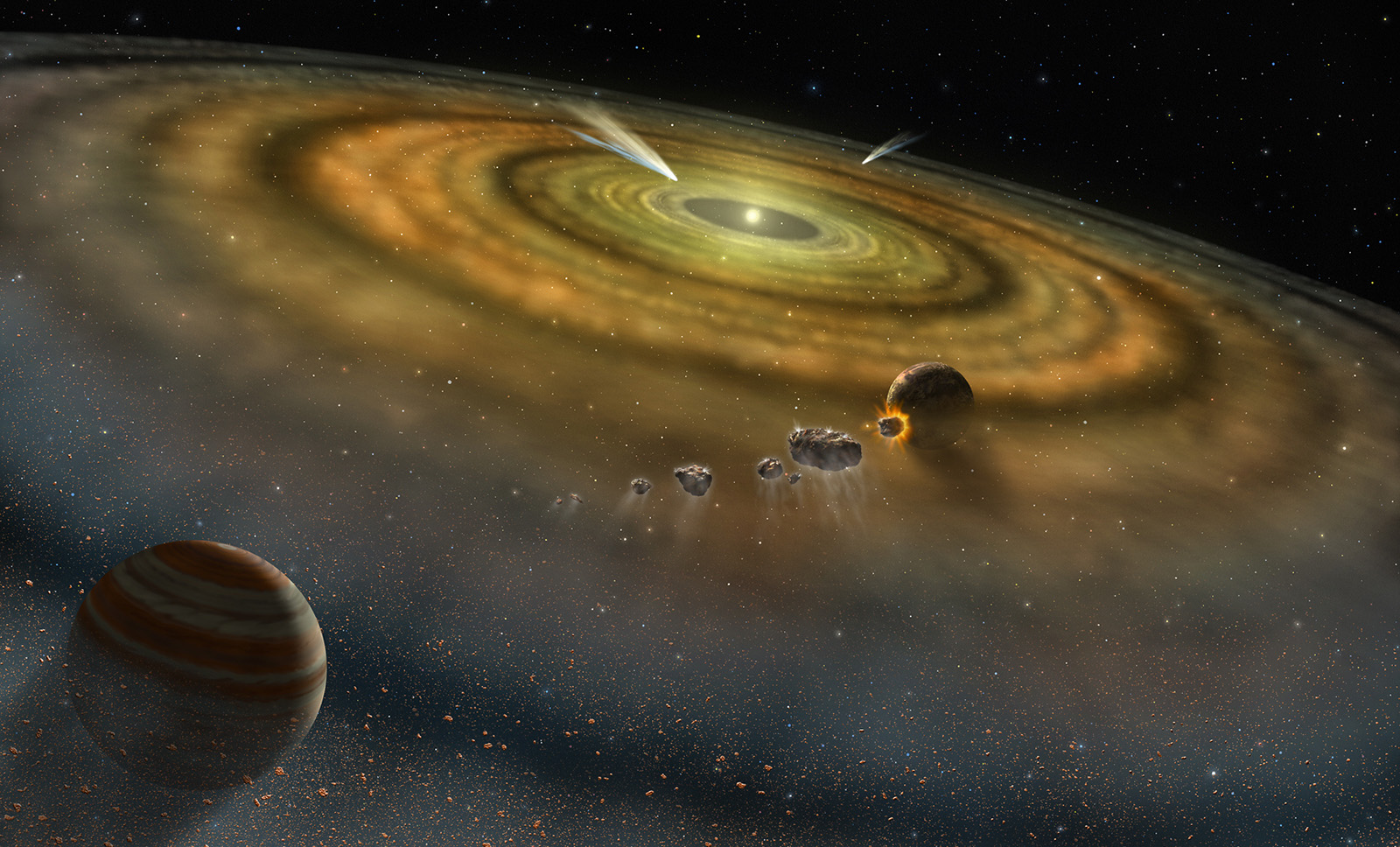 Художественное представление молодой Солнечной системы. Credit: NASA