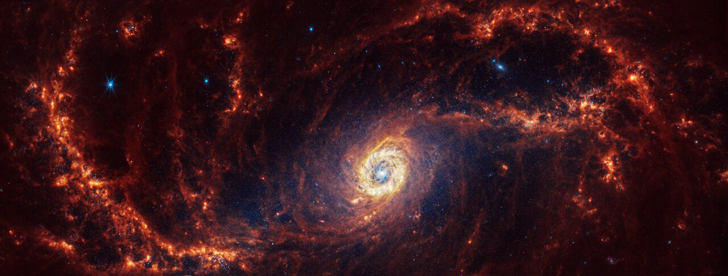 Галактика NGC 1672. Credit: NASA, ESA, CSA, STScI, J. Lee (STScI), T. Williams (Oxford), PHANGS Team, E. Wheatley (STScI)