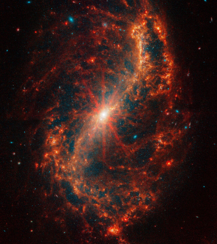 Галактика NGC 7496. Credit: NASA, ESA, CSA, STScI, J. Lee (STScI), T. Williams (Oxford), PHANGS Team, E. Wheatley (STScI)