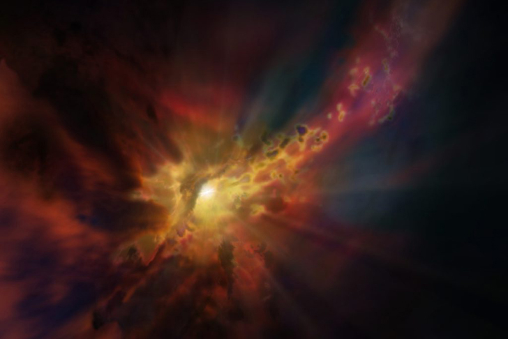 Художественное представление оттока звездообразующего газа из галактики. Credit: NRAO/AUI/NSF, D. Berry