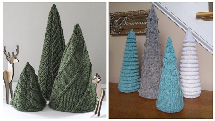 Лаконичные формы: елки-конусы, связанные на спицах