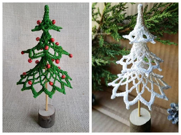 Ажурная елочка-пирамидка на деревянной подставке