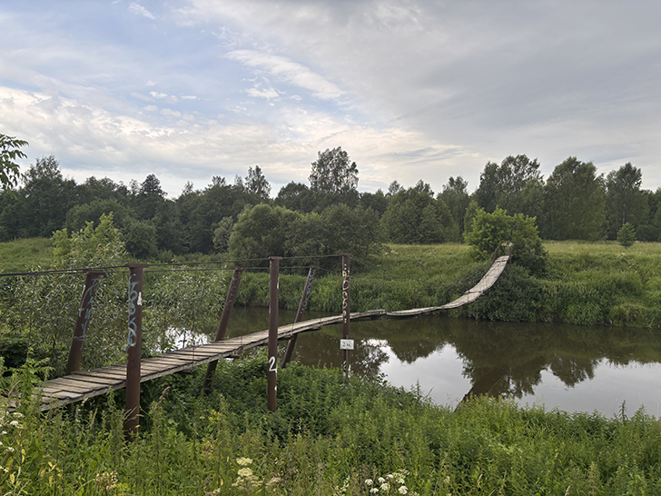 Подвесной пешеходный мост в селе Дулово (фото Олег Д., июль, 2025)