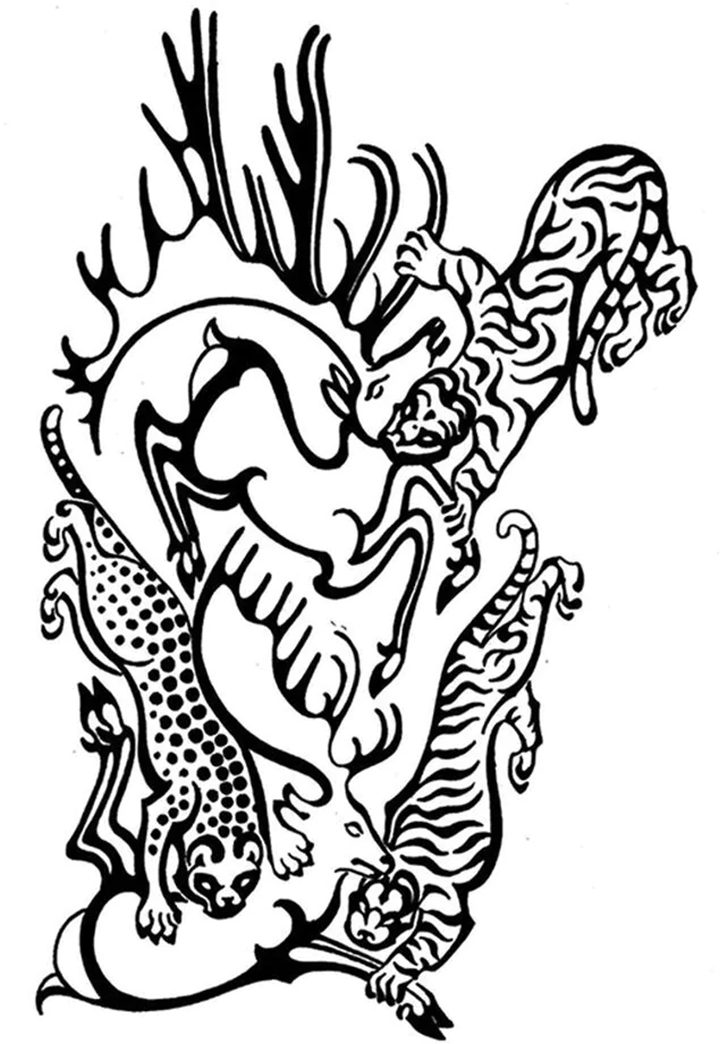 Реконструкция татуировки на правом предплечье женщины, нижний край которой направлен к запястью.