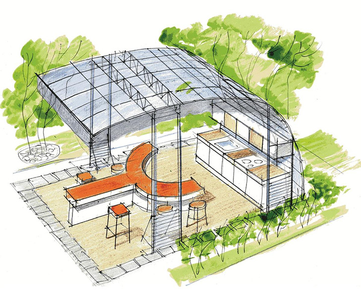 Рис. 1. Кухня открытого типа с экранами из поликарбоната