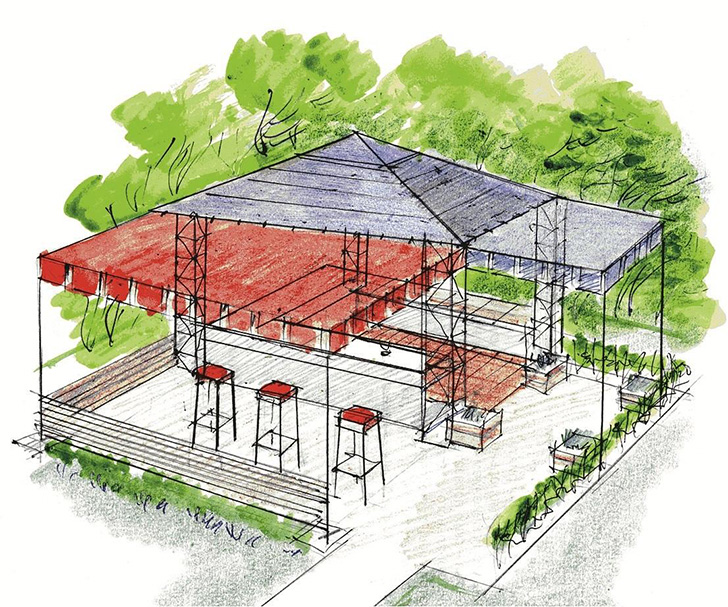 Рис. 2. Открытая кухня с тентом в качестве крыши