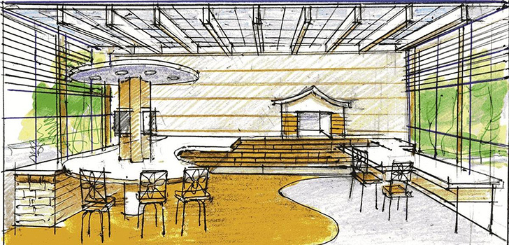 Рис. 3. Барная стойка, закреплённая на вертикальной опоре