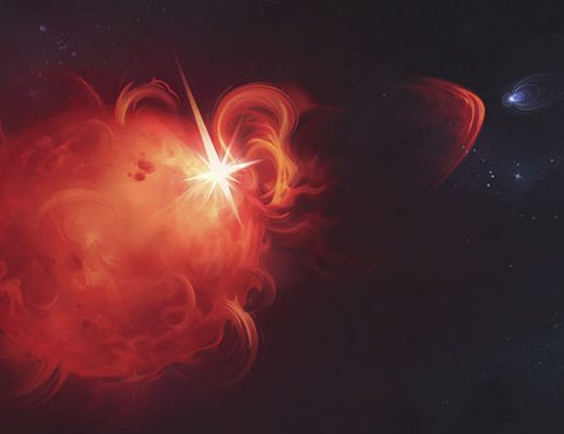 Художественное представление зафиксированной вспышки на красном карлике. Credit: Olena Shmahalo/Callingham et al.