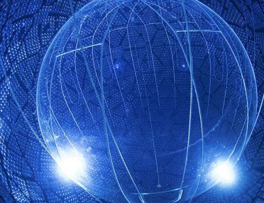 Детектор SNO+ в SNOLAB: 12-метровый акриловый сосуд с 9000 фотомножителями, заполненный 800 тоннами жидкого сцинтиллятора для регистрации нейтрино. Credit: SNOLAB