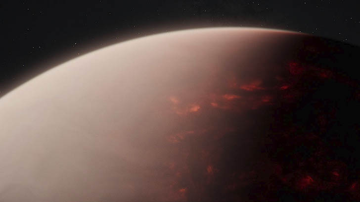 Художественное представление плотной атмосферы раплавленной каменистой экзопланеты TOI-561 b. Credit: NASA/STScI