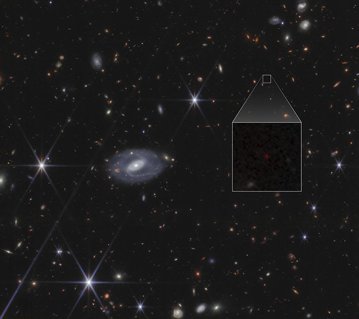 Источник длинного гамма-всплеска GRB 250314A, зафиксированный космическим телескопом «James Webb». Credit: NASA, ESA, CSA, STScI